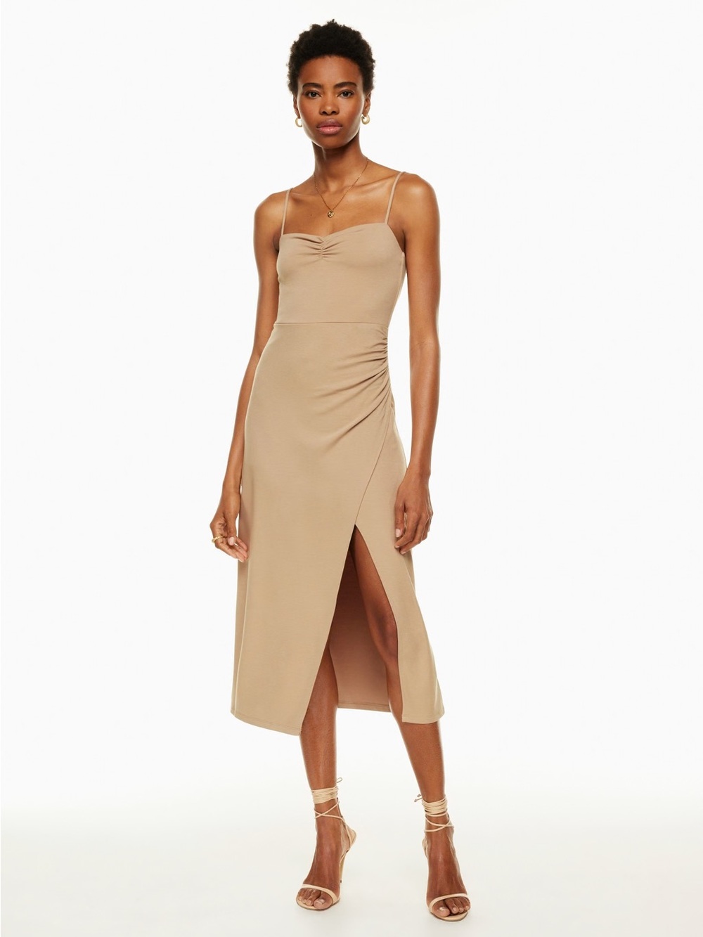 Wilfred Tan Slip Midi Dress with Side Slit